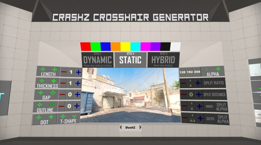 Screenshot from the Counter-Strike 2 workshop map "crashz' crosshair generator"