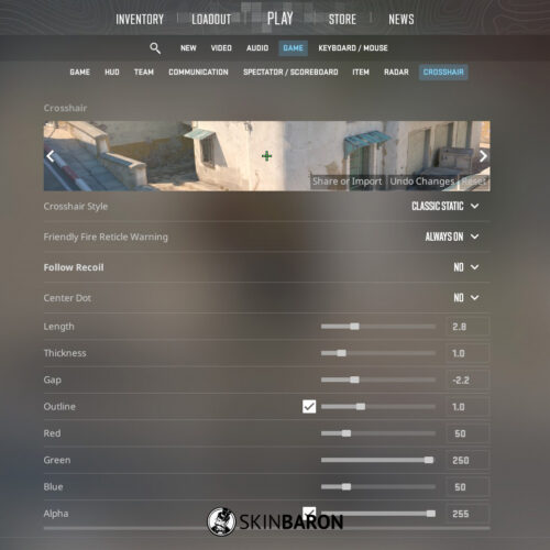 Crosshair menu in Counter-Strike 2.