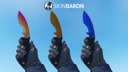 Counter-Strike 2 Kukri Messer SkinBaron. Bild zeigt drei verschiedene Skin Finishes mit dem neuen Kukri Messer